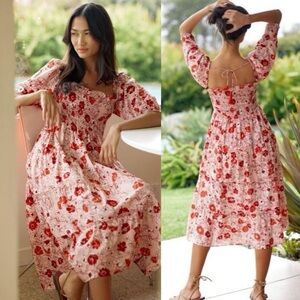 Anthropologie Ro's Garden Venus Cover Up Midi Dress Cotton Floral Spring Flowy